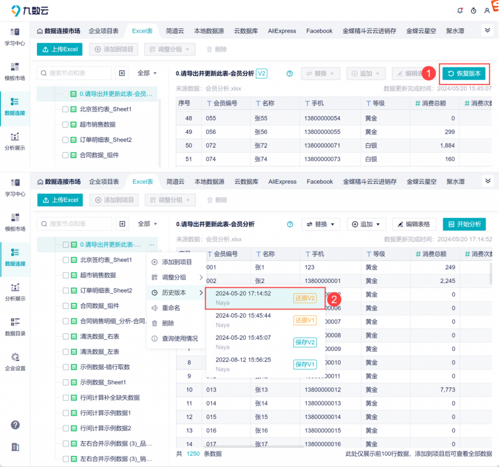 九数云BI：历史版本管理功能插图2