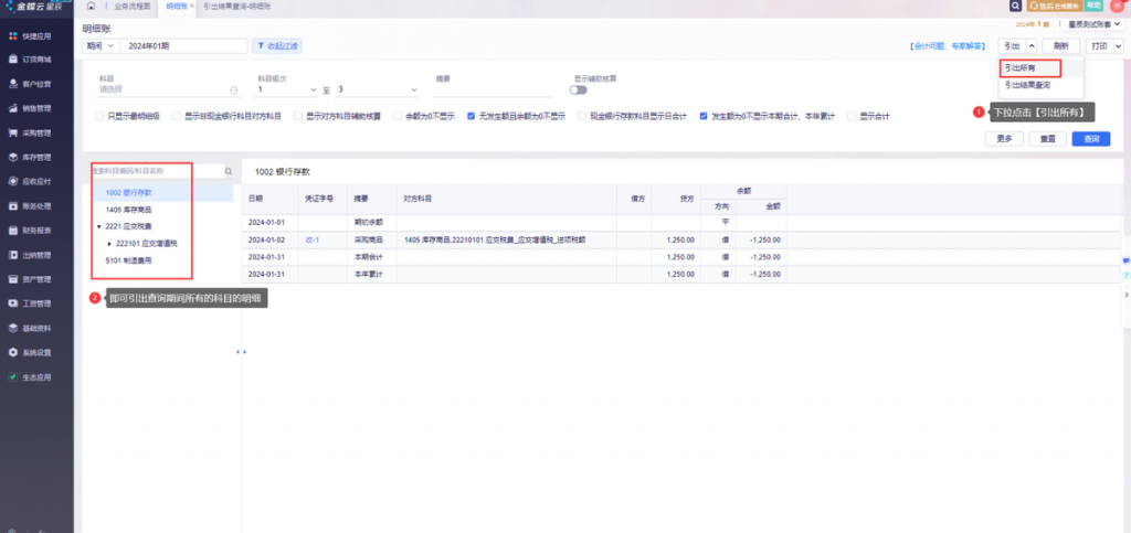 金蝶云怎么导出明细账-九数云BI插图